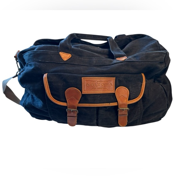 Arizona Jean Company Vintage 90s Black Brown Canvas Duffel Bag Weekender - Picture 1 of 15